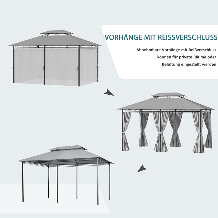 Садова альтанка Outsunny Gazebo 3x4 м з 6 бічними панелями, намет для вечірок, шатро з подвійним дахом, водонепроникний, темно-сірий для саду та заходів