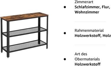 Консольний стіл VASAGLE, журнальний столик, сервант, з 2 сітчастими полицями, для вітальні, передпокою, 101,5 x 35 x 80 см, сталевий каркас, індустріальний стиль, сільський коричневий і чорний LNT81BX сільський коричневий чорний