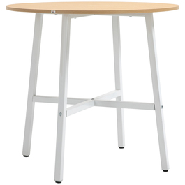 Стіл Естіш: Індустріальний стиль, округлий дизайн, міцна конструкція (до 60 кг), діаметр 80 см x висота 76 см, натуральне дерево/білий