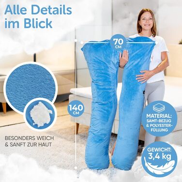 Лотос Подушка для тих, хто спить на боці [З підігрівом] XXL Комфортна подушка для вагітних та годуючих | Хмарно-блакитний