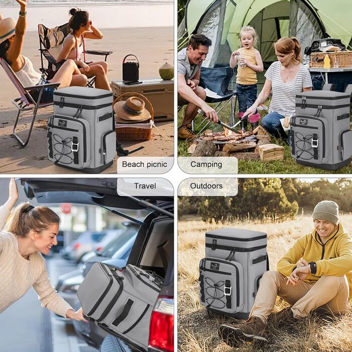 Рюкзак-холодильник 30L, водовідштовхуючий, для пікніків, пляжу, кемпінгу, відпочинку на природі (зелений/сірий)