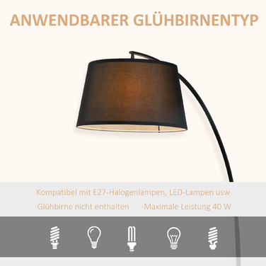 HOMCOM Arc Lamp Торшер Arc - Сучасний металевий дуговий світильник - Торшер металевий льон чорний