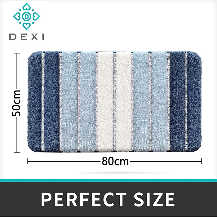 Нековзний килимок для ванної DEXI 50 х 80 см, м'який всмоктуючий килимок для ванної, придатний для машинного прання у ванній кімнаті, синій