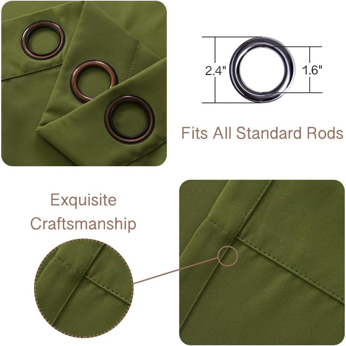 Штора блекаут з люверсами, 2 шт. и, непрозора 225х140 см, для спальні/вітальні, зелена