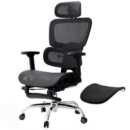 Ергономічне крісло для офісу Voll-Mesh з підголівником, підставкою для ніг, регульованою спинкою, підлокітниками, автоматичною поперековою підтримкою, PU-колесами, поворотним на 360°, до 150 кг, чорне