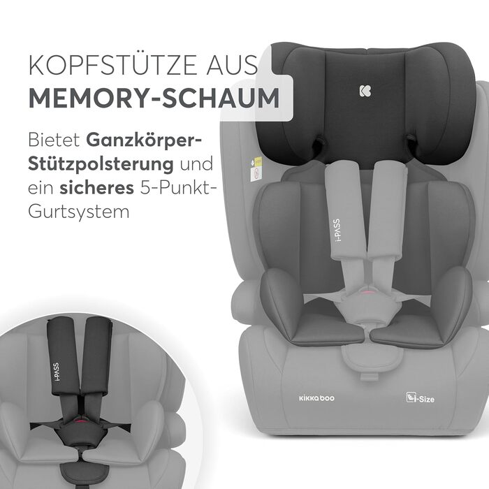 Автокрісло KikkaBoo 9-36 кг i-PASS, група 1/2/3, 1 рік - 12 років, i-Size, чорне