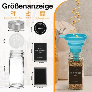 Набір контейнерів для спецій на 12 штук, 120 мл, скляні контейнери для спецій з кришками з нержавіючої сталі, набір скляних банок для спецій з воронкою, етикетками, для організації спецій, шафи, ящика