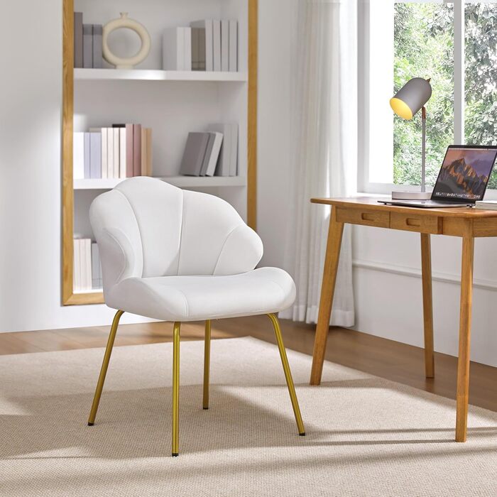 Крісло Yaheetech у формі мушлі, сучасне крісло-вушко, з металевими ніжками, поліестер, для вітальні/туалетного столика/спальні, біле (1 шт.)