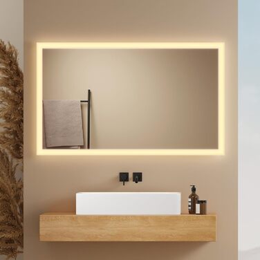 Дзеркало для ванної кімнати EMKE® з підсвічуванням 80x60 см, тепле біле світло 3000K, вимикач, вертикальна/горизонтальна установка, IP44, енергозберігаюче