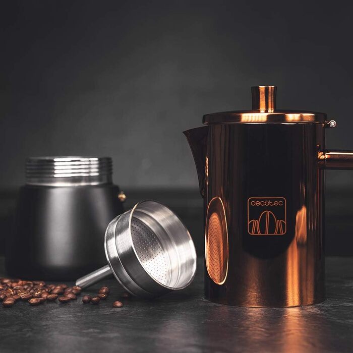 Кавоварка Cecotec Moking 1000 з нержавіючої сталі для газових, електричних та склокерамічних плит, 10 чашок, 27x14x12.5 см