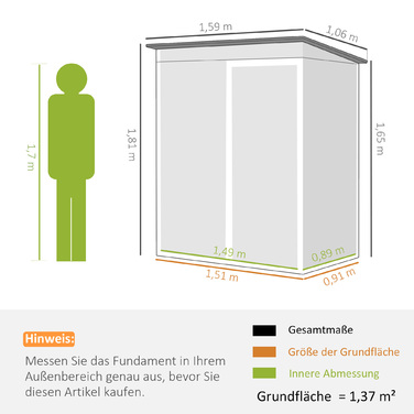 Металевий сарай Metall Gerätehaus 1,37 м², навіс для інструментів з легким встановленням, похила дах, розсувні двері, вентиляційні отвори, рукавички.