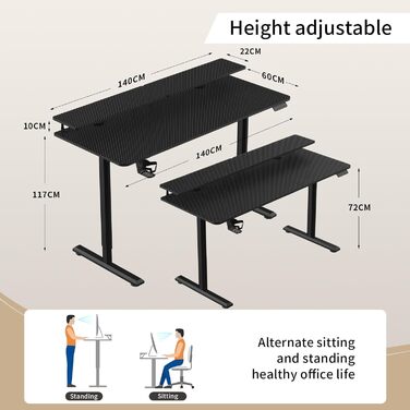 Електричний стіл SOSINYA з регулюванням висоти, 140x60 см, вуглецеве волокно, для дому/офісу