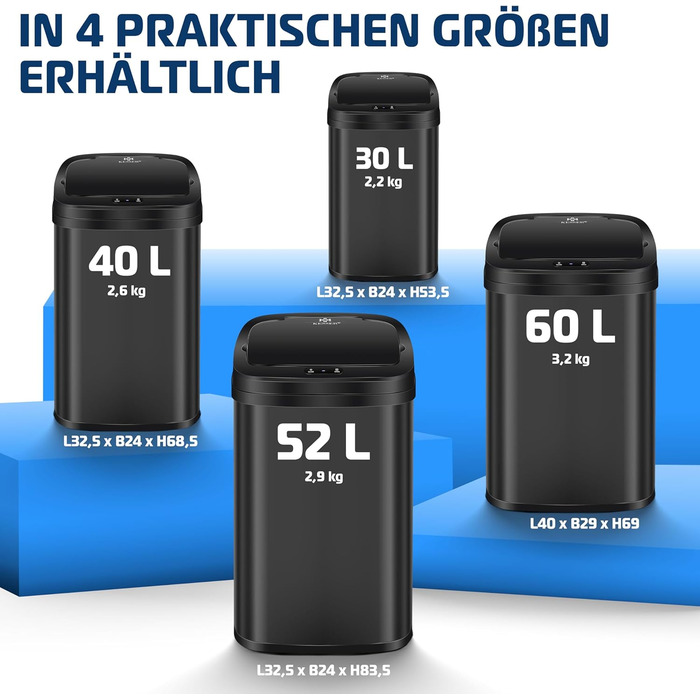 Відро для сміття з датчиком KESSER 30 л, автоматичний, м'яке закривання, сенсорний, РК-дисплей, з нержавіючої сталі, в т.ч. тримач мішка для сміття