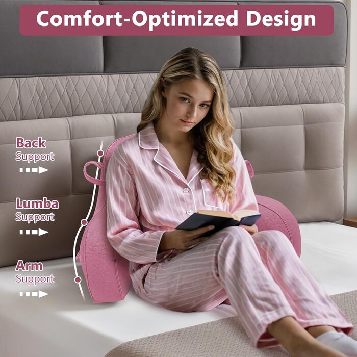 Лежак-подушка для читання, м'який лежак з підлокітниками для дорослих та дітей, рожевий