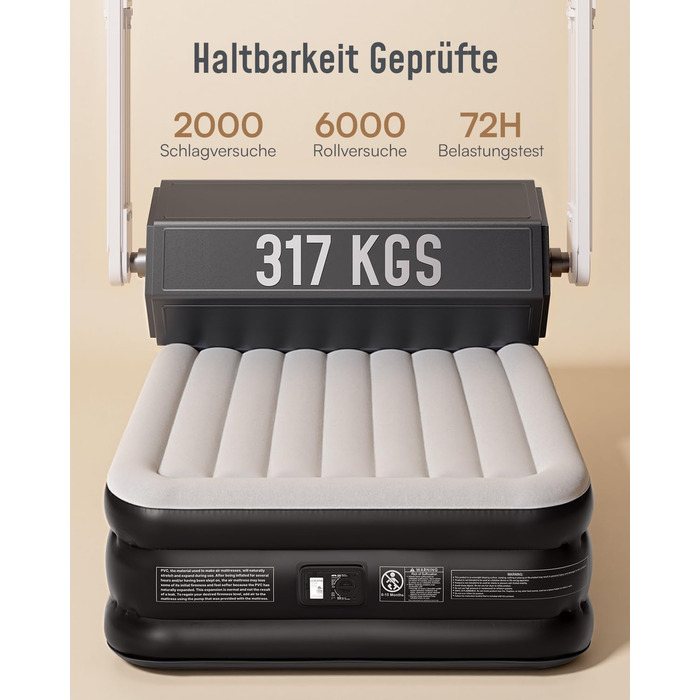 Надувний матрац Airefina для 2 осіб з вбудованим насосом, самонадувний, 190x137x46 см, для дому та кемпінгу