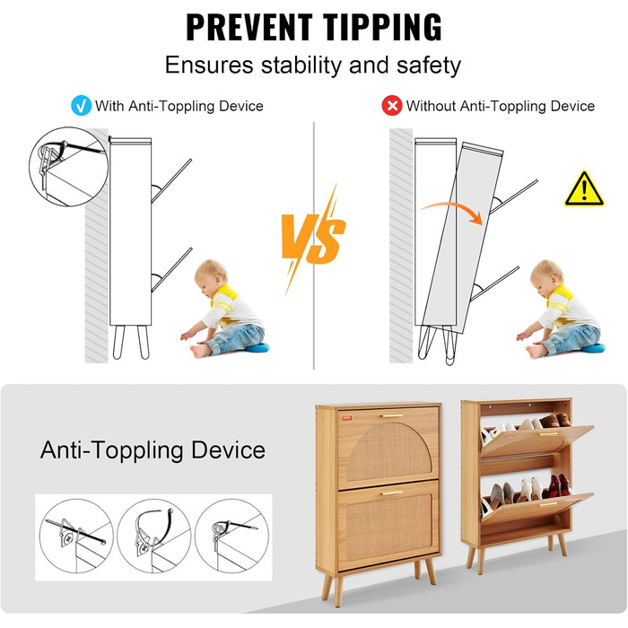 Вузька шафа для взуття VEVOR, полиця для взуття з дерева, 600 x 168 x 877 мм, з 2 відкидними дверцятами та верхньою полицею для зберігання, 36,28 кг, для прихожого, масивне дерево