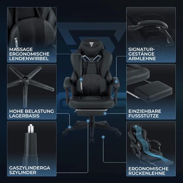 Геймерське крісло Vigosit з підставкою для ніг до 150 кг чорне
