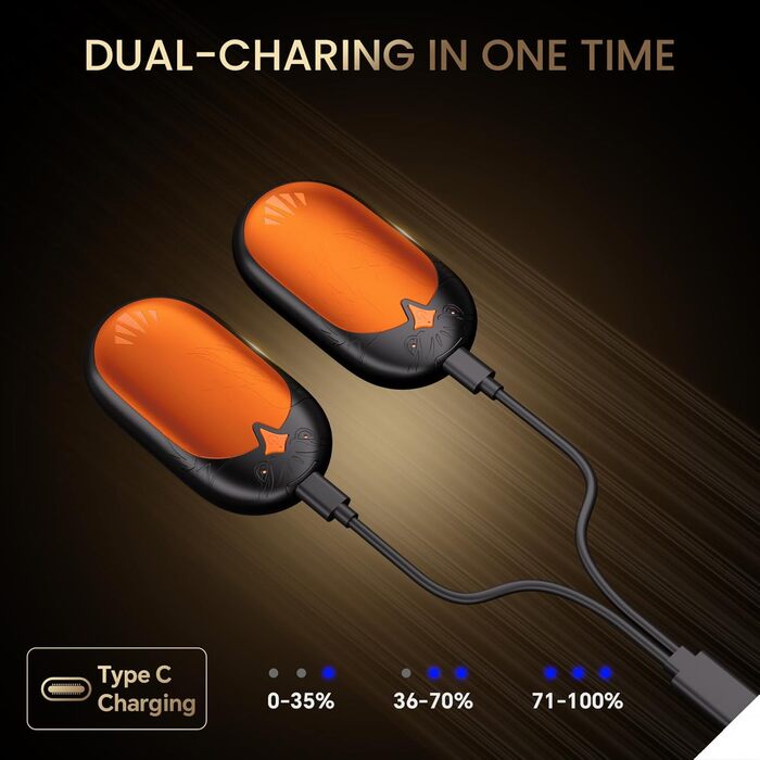 Електричні грілки для рук 2 шт. - USB перезаряджувані, 3 режими нагріву, 24 години тепла, для активного відпочинку взимку (Помаранчевий)