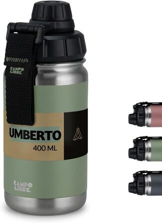 Пляшка для води з нержавіючої сталі Umberto I преміум-класу 1 л, 2 л, 400 мл Пляшка-термос, ізольована пляшка для води Герметична вакуумна колба Газований підходить Можна мити в посудомийній машині (400 мл, Moos Green)