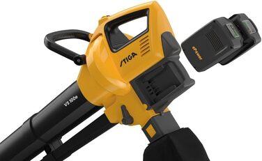STIGA VS 100e: Акумуляторний пилосос-подрібнювач-дугун, 2 x 20V акумулятори, 45л контейнер, 3-в-1 для листя та сміття, з зарядним пристроєм