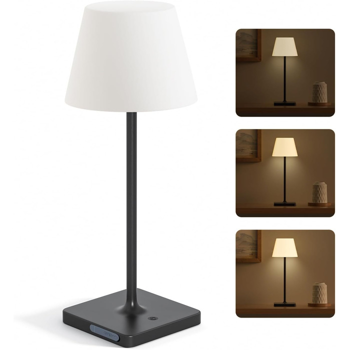 LED лампа настільна акумуляторна бездротова, диммувана, з сенсором, 4000mAh, з функцією павербанку, IP44, вологозахищена, для дому та вулиці (чорна)