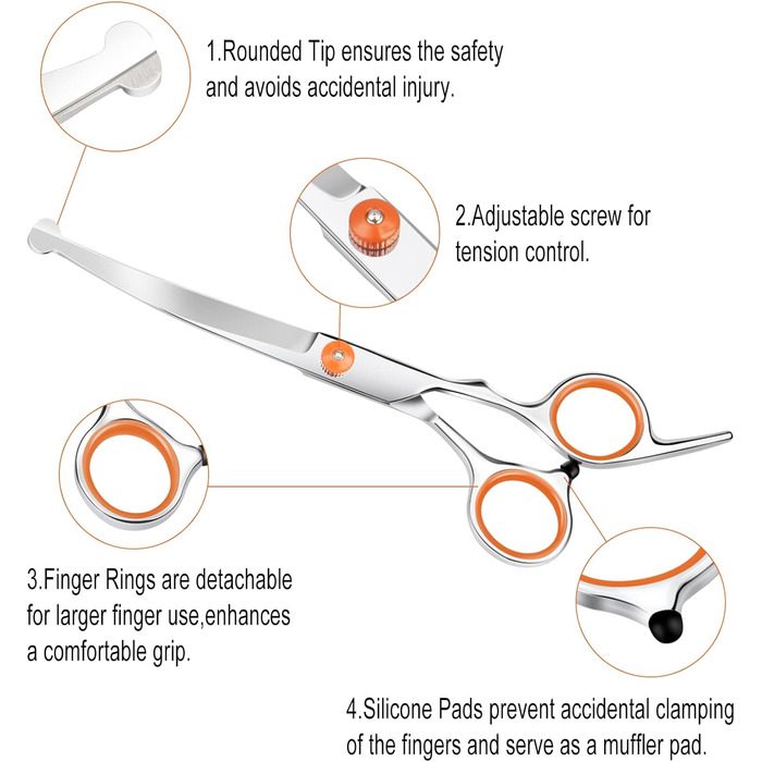 Набір ножиць для собак, 3 предмети, нержавіюча сталь, безпечні, ножиці для хутра 7,3'', в т.ч. ножиці для стрижки, вигнуті ножиці, гребінець, для собак, котів (макс. 60 символів)