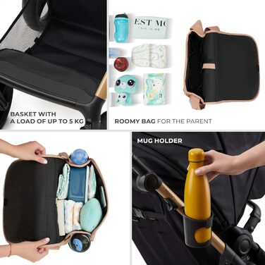 Дитяча коляска Kinderkraft MOOV 2 3 в 1 з автокріслом I-SIZE, чорна (CLASSIC, Beige)