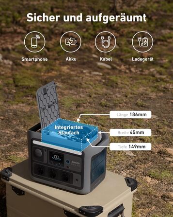 Anker SOLIX C800 Портативна електростанція, 1200W (1600W пікова потужність), 768Wh LiFePO4 акумулятор, для кемпінгу, RV, подорожей, резервне живлення (сонячна панель опційно)