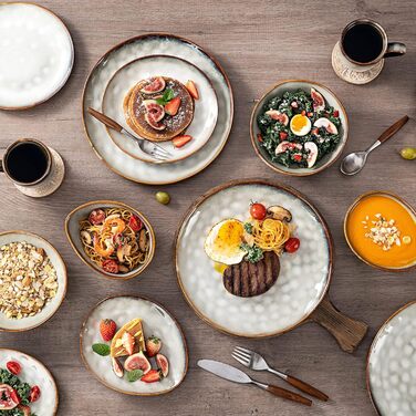 Тарілка для домашнього сніданку Henten Порцеляна, керамогранітні закуски та миски для занурення - 20x17 см на 4 особи, тарілка з макаронами Набір посуду Обідній сервіз - обідня тарілка вінтажного дизайну