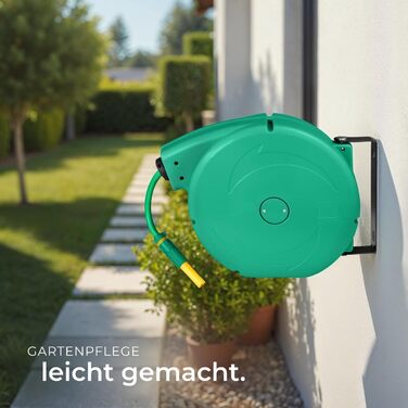Шланговий барабан Tectake® настінний, 1/2 дюйма, 10м, з автозмотуванням, для саду та городу, водяний шланг, котушка для шланга, розпилювач