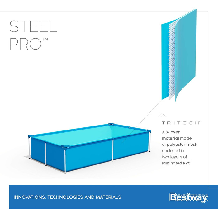 Каркасний басейн Bestway Steel Pro без насоса, квадратний, 221 x 150 x 43 см 221 x 150 x 43 см одномісний