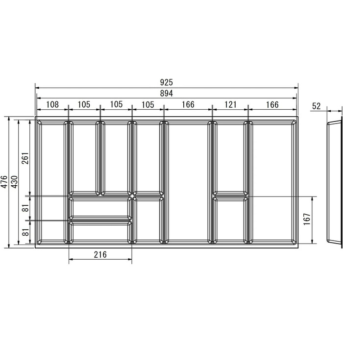 Вставка для столових приладів Junker 325 x 476 мм лавово-сірого кольору з перловою текстурою для шаф 40-х років Кухонна коробка для столових приладів ідеально підходить для такої тонкої системи висувних ящиків (925 x 476 мм (ширина корпусу 1000 мм))