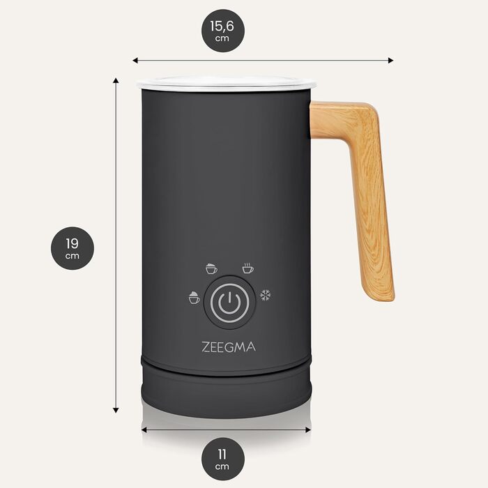 Електричний спінювач молока ZEEGMA MILKEE, 500 Вт, 650 мл, для капучино, лате, какао, антипригарне покриття, сенсорне керування (Чорний)