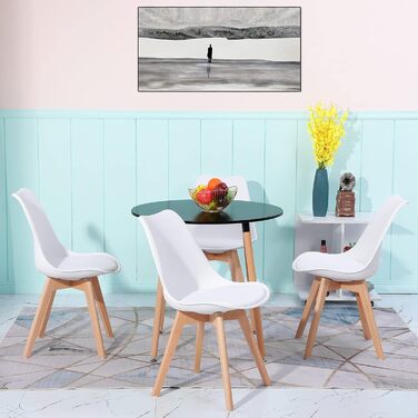 Комплект обіднього столу з 4-ма сірими стільцями | 5-ти частинний обідній набір | Обідня група для вітальні, кухні, їдальні | Сірі стільці (білі стільці, чорний стіл)