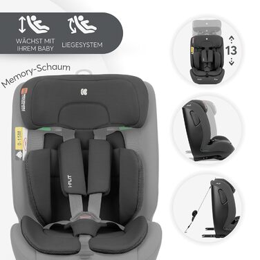 Автокрісло KikkaBoo i-Size i-FLIT 9-36 кг ISOFIX, Група 1/2/3, 15 міс. - 12 років, SPS, Top Tether, регульована підголовник, темно-сірий
