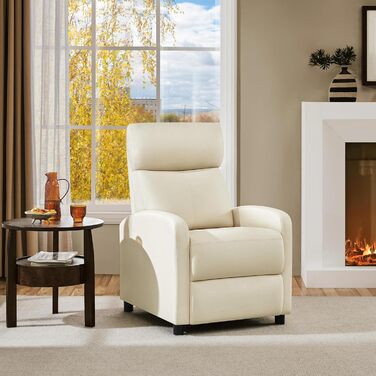 Крісло-релакс Yaheetech з регульованою підніжкою, крісло для телевізора, диван-крісло, крісло для відпочинку (Бежеве, штучна шкіра)