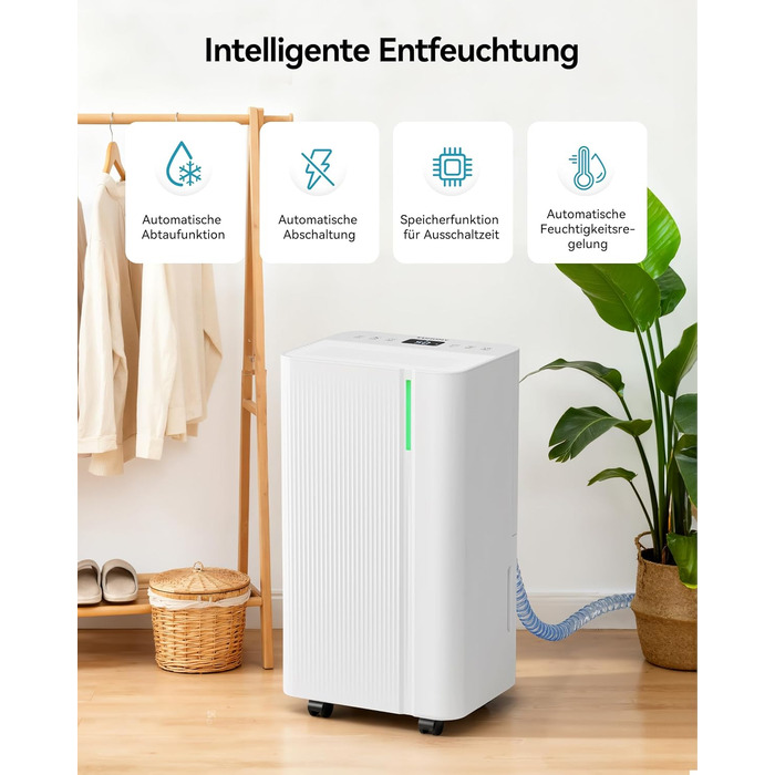 EUHOMY Електричний осушувач повітря для підвалу з відведенням води, тихий та економічний, з автоматичним розморожуванням, таймером, для квартири до 50 м² (12 л/день)