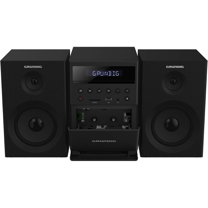 Мікросистема Grundig CMS 1050 DAB BT, CD/MP3, USB, FM, касета, 20 Вт, чорний/сріблястий