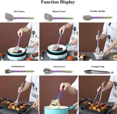38-кількісний набір кухонного посуду з силікону з підставкою для інструментів, силіконовими насадками та ручками з нержавіючої сталі, кухонні аксесуари, набір посуду (срібний) (3. Regenbogen)