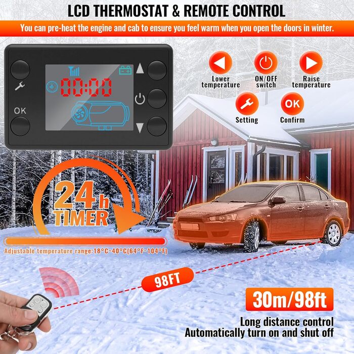 8kW Дизельний Обігрівач з Пультом та LCD-Екраном для Автомобіля, RV, Човна, Вантажівки, 12V
