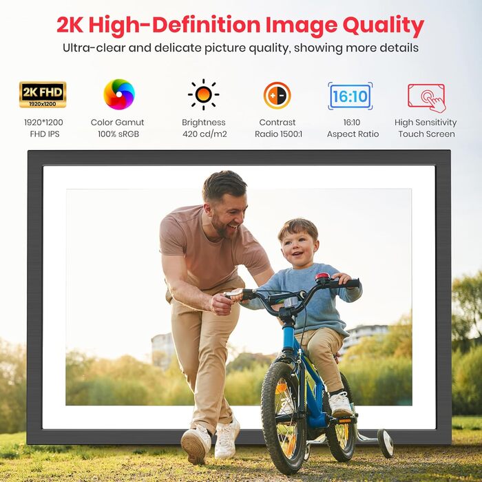 Цифровий фоторамка Frameo 10.1 дюймів: 64GB, 2K сенсорний екран, автоповорот, Frameo App