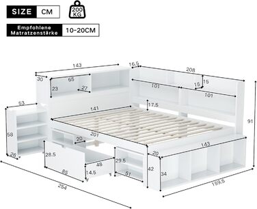 Дитяче ліжко 90x200 з ящиками, полицями та бар'єром, функціональне ліжко з дерева, без матраца, біле