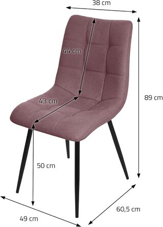 ML-Design Комплект з 2 стільців для їдальні, рожеві, з м'яким сидінням, тканинний, чорні металеві ніжки, для кухні, вітальні, офісу