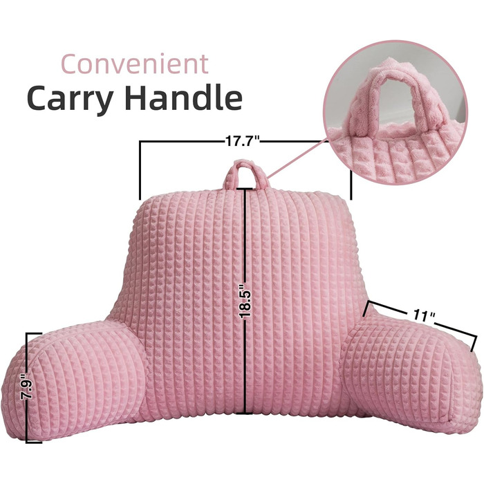 Лежанка-подушка Lesekissen A Nice Night, велика, для дорослих та дітей, з підлокітниками, підтримка спини для сну та відпочинку в ліжку/на дивані, вафельна текстура, стереоскопічний дизайн (Рожева, велика)