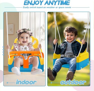 Дитяча гойдалка-шезлонґ 3-в-1 для дому та вулиці з металевим каркасом, для дітей від 6 місяців до 10 років (Жовта)