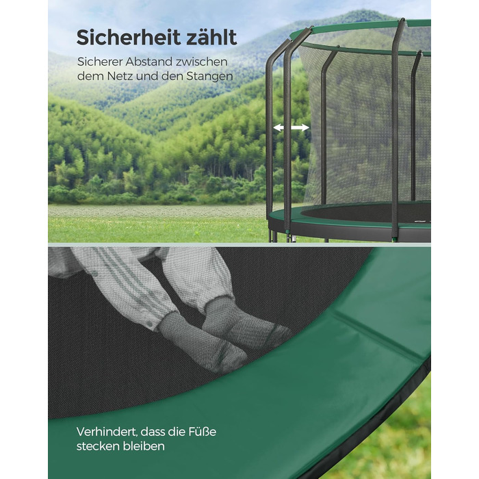 Батут SONGMICS вуличний Ø427 см з захисною сіткою та драбиною, чорно-зелений