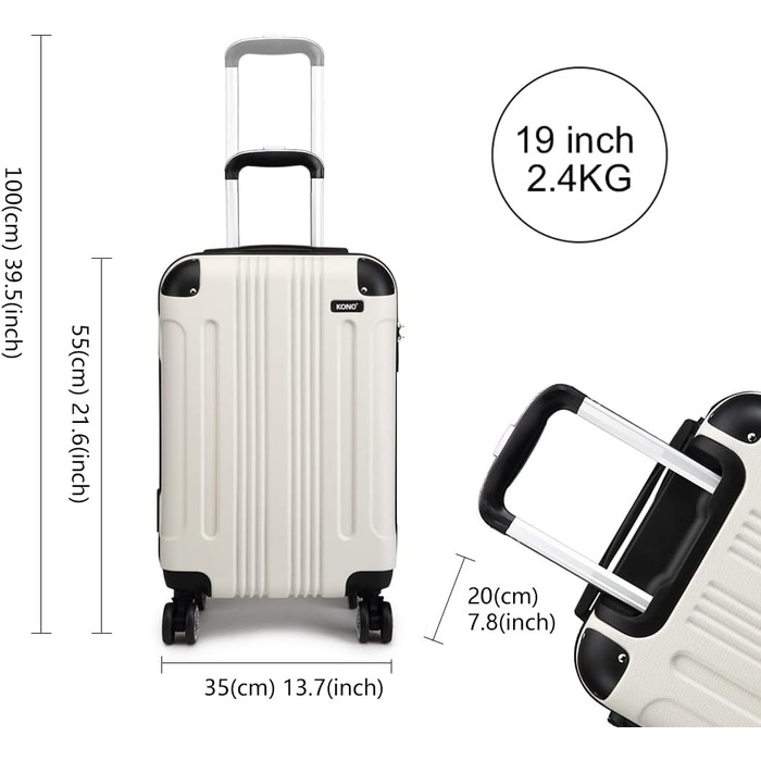 Набір валіз KONO Zwillingsrollen 3шт. (M-L-XL) з ABS-пластику, бежевий колір