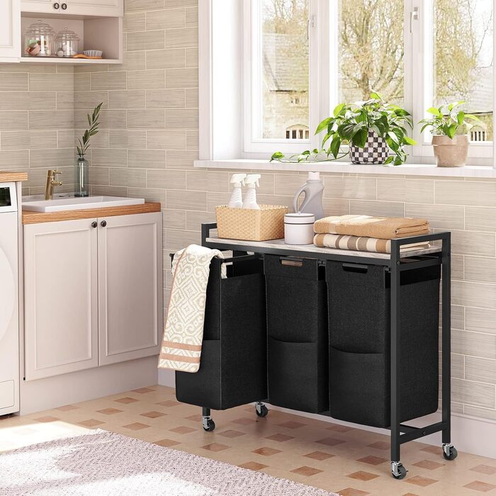 Кошик для білизни HOOBRO з 3 відділеннями, 119 л, на колесах, білий