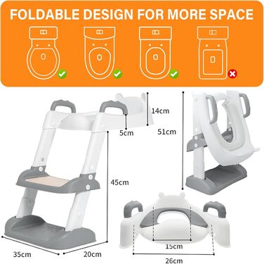 Унітаз дитячий з драбинкою та сидінням-тренажером 2-в-1, регульований, антиковзний, для хлопчиків та дівчаток