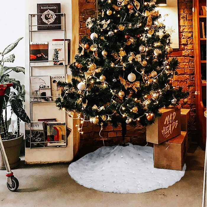 Спідниця для різдвяної ялинки ANPTER з сріблястими сніжинками 90 см біла